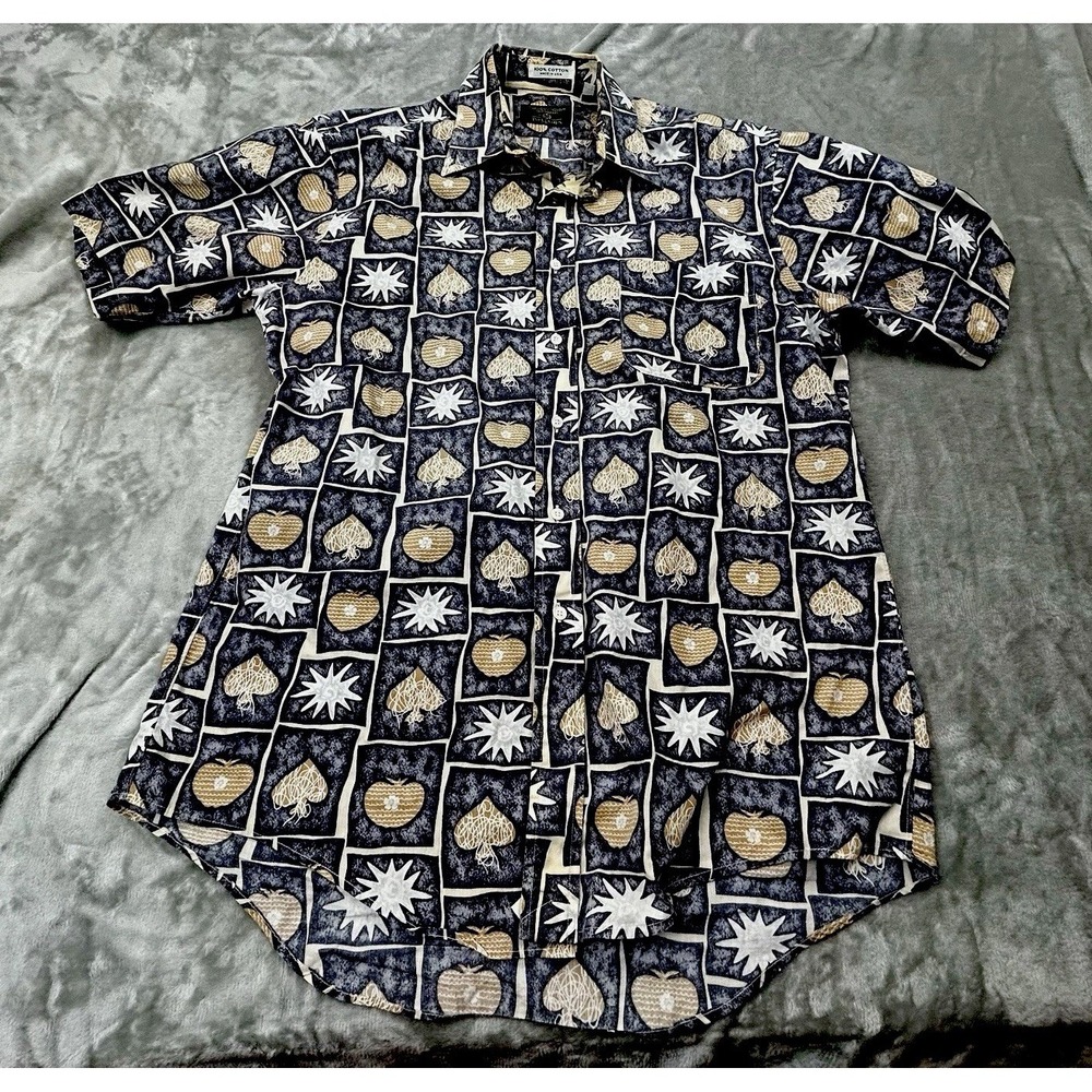 Vintage Tom James Executive Collection Casino Print Shirt Men M USA Cotton Retro